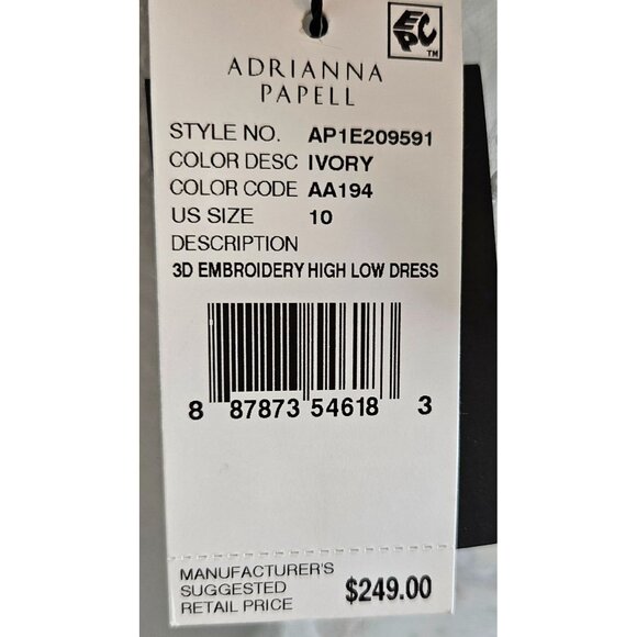 Adrianna Papell Woman SZ 10 NWT  3D Embroidered High Low Dress Ivory Fairy - Picture 6 of 10